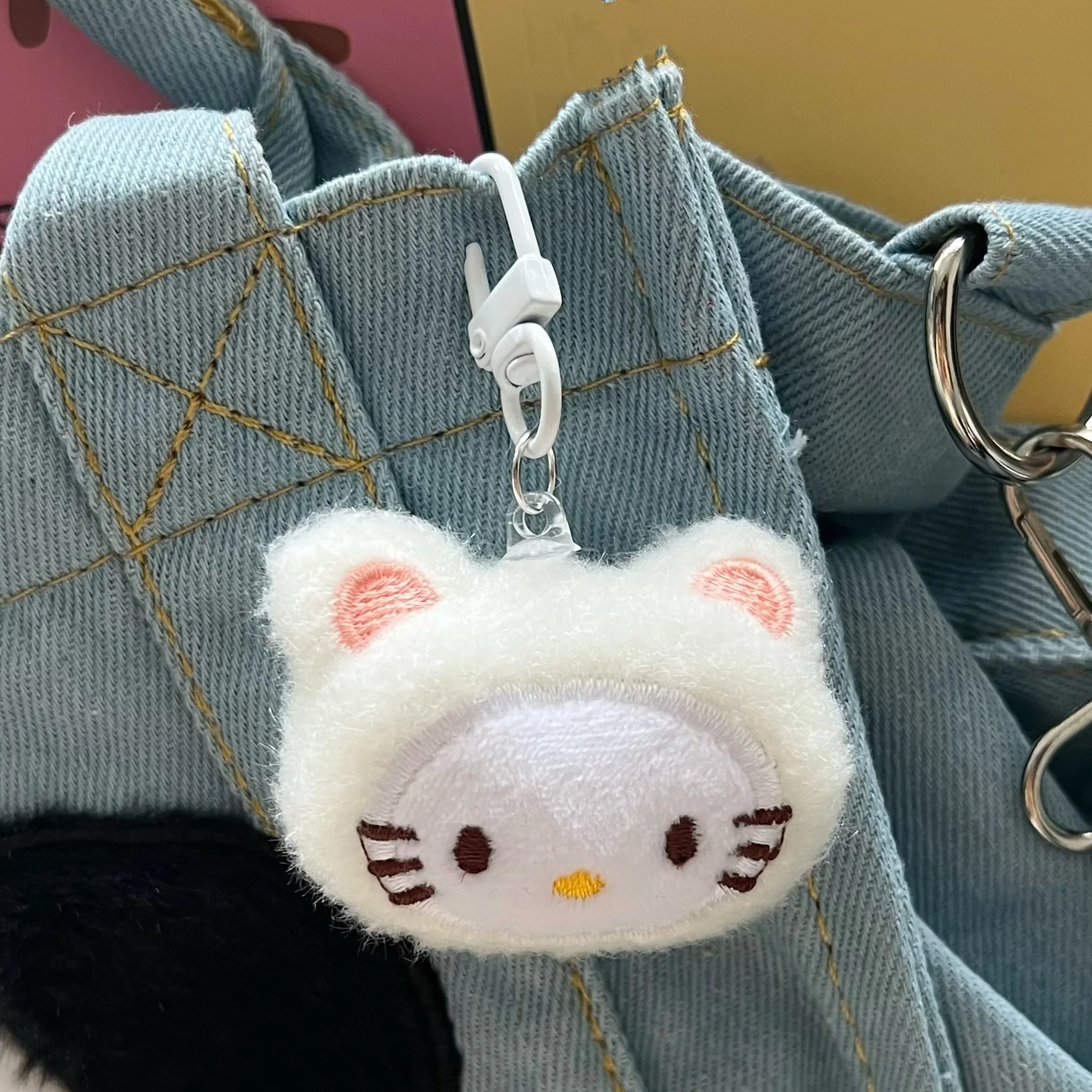 Sanrio Plush Pendant Cute Pink Kitten Doll Personalized Gift Keychain Best Friend Backpack Pendant Luggage Bag Parts Accessories