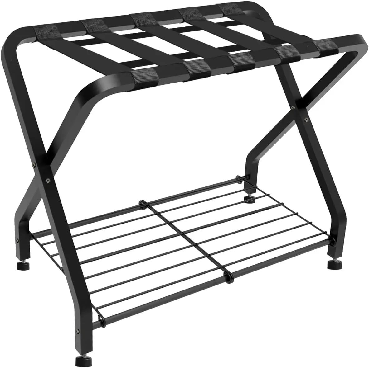 

Foldable Steel Luggage Rack with 2-Tier Storage Shelf for Suitcases, Bedroom, Hotel Use