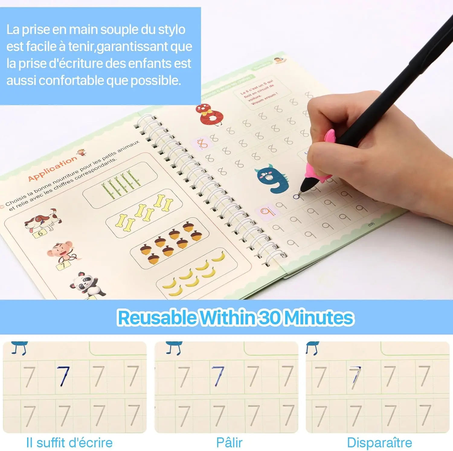 4เล่มหนังสือมหัศจรรย์ montessorii ปากกาวาดรูปการศึกษาการศึกษาการศึกษาการศึกษา Montessori สมุดบันทึกการเขียนแบบฝึกหัดภาษาฝรั่งเศส