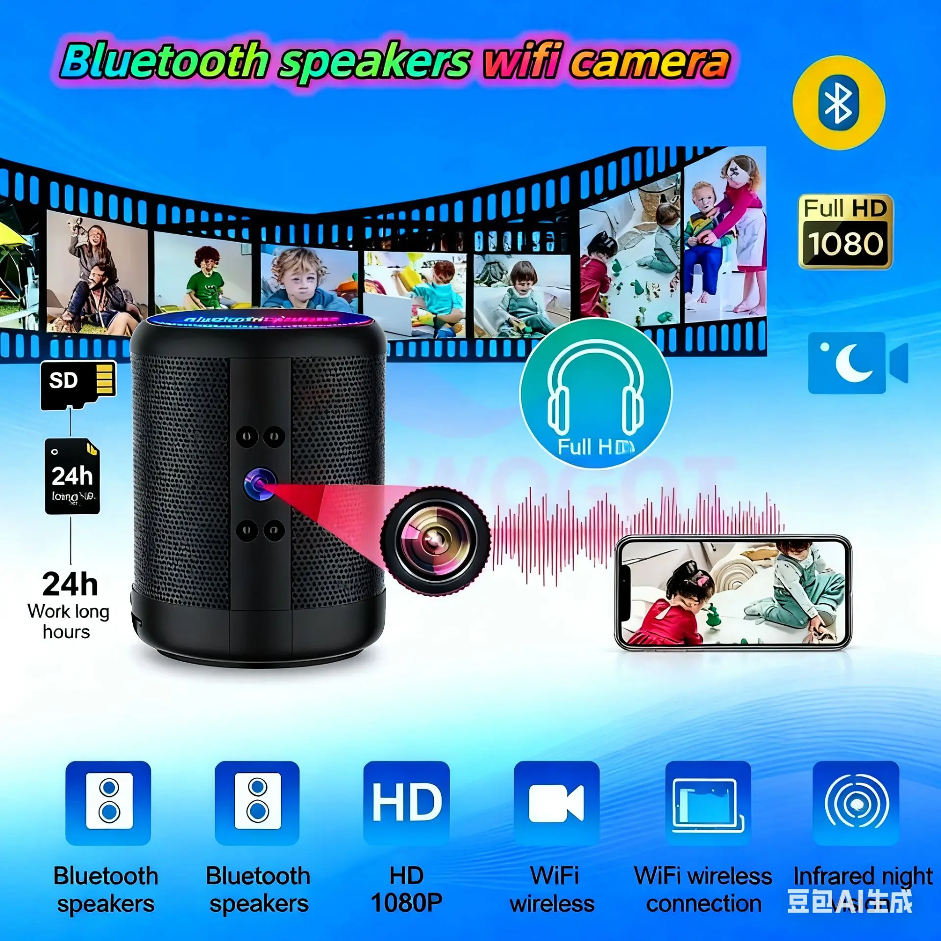 1080P HD كاميرا واي فاي صغيرة المنزل الذكي سمّاعات بلوتوث مراقب عن بعد كاميرا فيديو صغيرة IP/AP للرؤية الليلية اتجاهين صوت Espia Cam