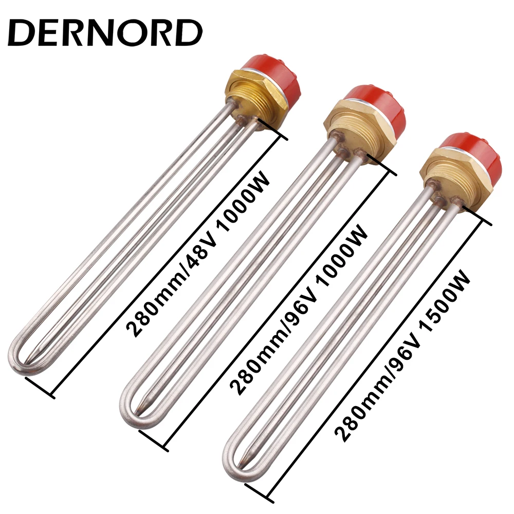 DERNORD-DC elemento de aquecimento com termostato tubular, elemento do calefator de água, SUS304, 250W, 450W, 1000W, 1500W, 48V, 96V