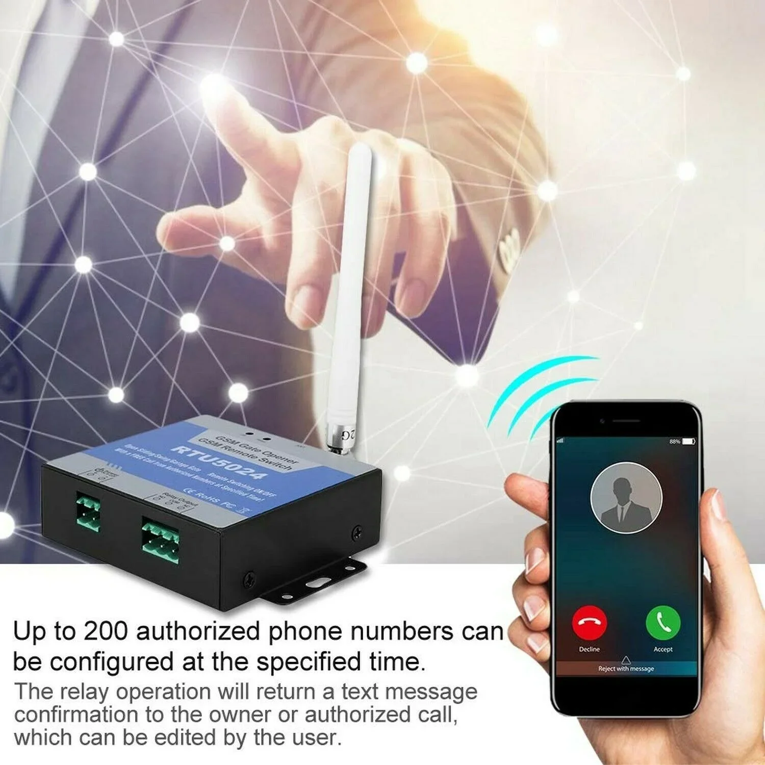 Free Call GSM Gate Opener RTU5024 SMS Remote Control Access Controller 200 Users Relay Switch for Garage Sliding Door