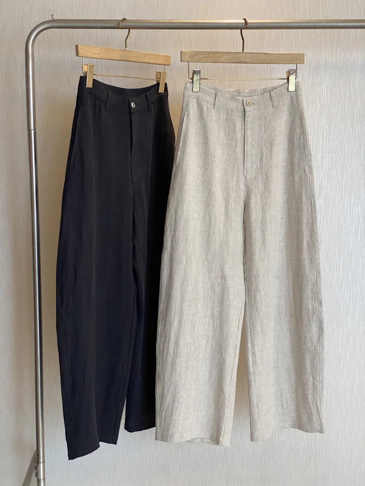 

Summer women's casual solid color high waist loose wide leg pants