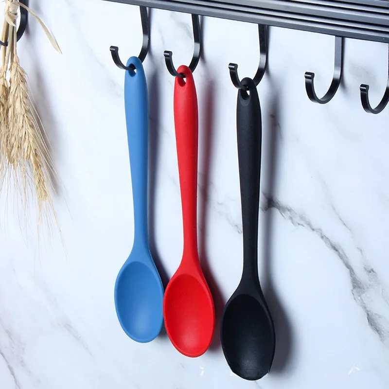 Silicone Spoon Long Handle Kids Mixing Soup Spoon Non-stick Stirring ,Serving Scoop Cooking Utensils, Ladle Kitchen Accessories