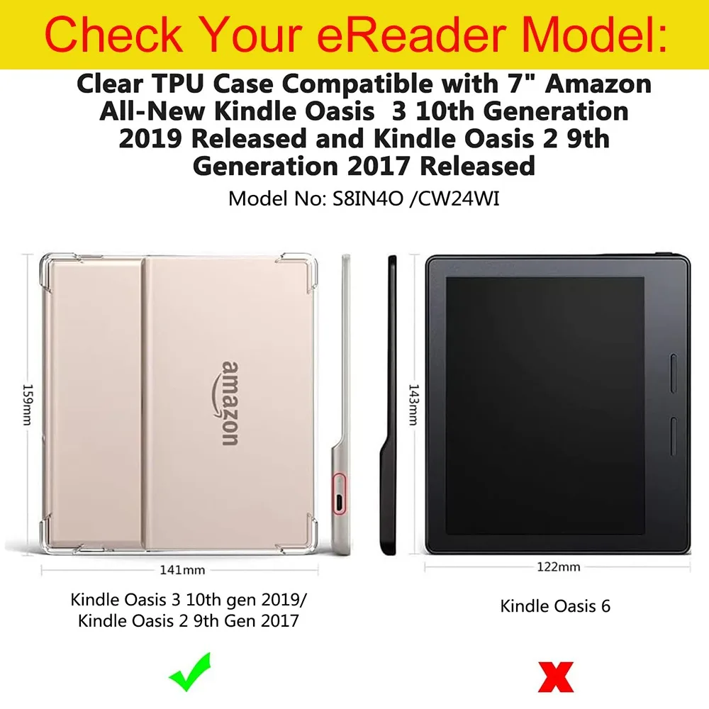 Funda Case For Amazon Kindle Oasis 2/3 9th 10th Generation 2017 2019 7.0 inch TPU Ultra-Slim Shockproof Soft Transparent Cover