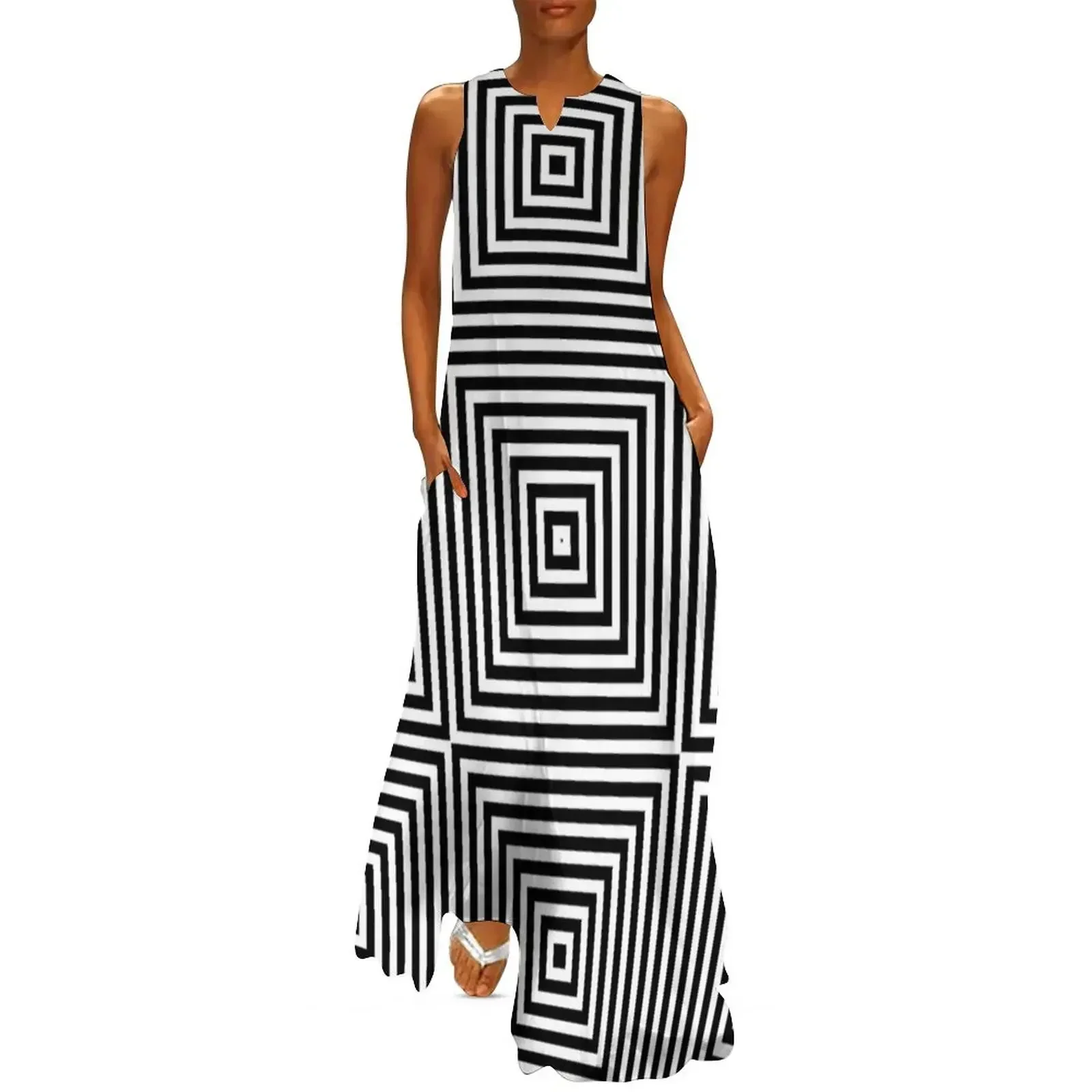 

Square Optical Illusion Black And White Long Dress Women's summer dresses Dresses women's fashion dresses purple dress Dress