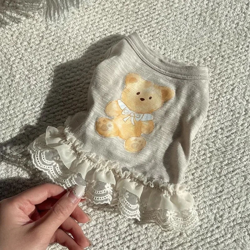 Vestido de Novia Gris para Cachorros, Ropa para Perros con Estampado de Dibujos Animados, Sudadera Transpirable para Perros Pequeños y Medianos, Falda para Perros Hembras