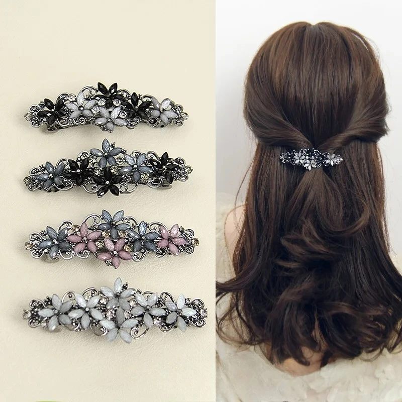 

The new Korean version of the crystal flower spring hairpin elegant rhinestone wild ponytail hairpin women's hair accessories