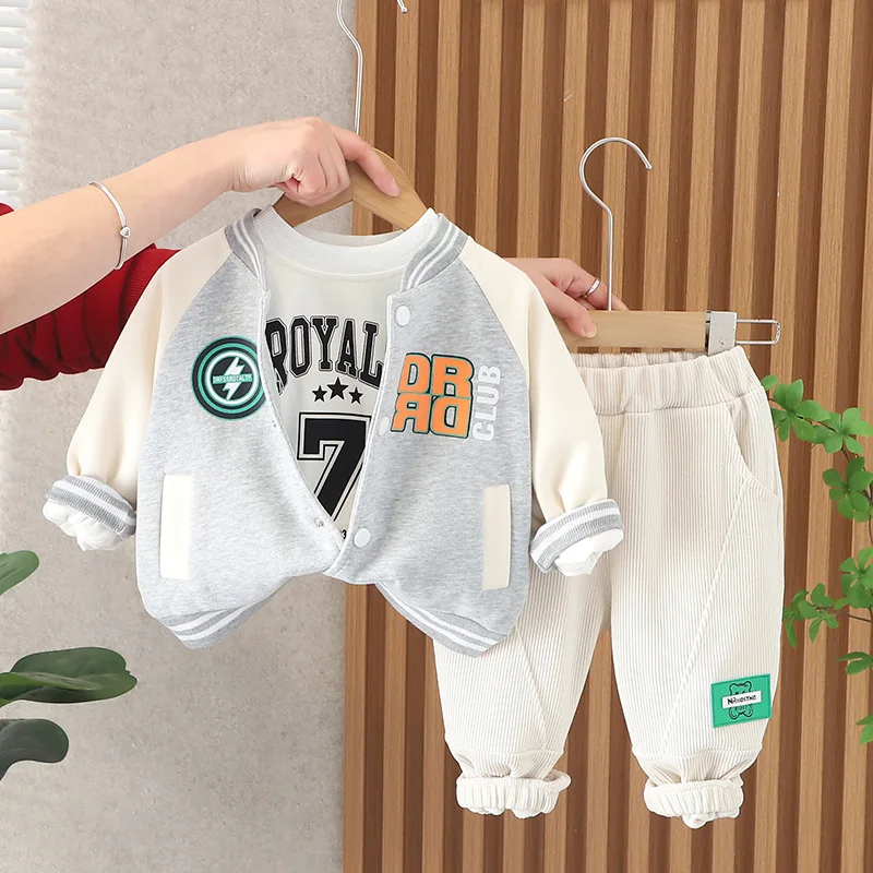 Toddler Boys Outfits 2023 Spring Baby Boy Clothes 9 To 12 Months Baseball Jackets + T-shirts + Pants 3PCS Childrens Clothing Set