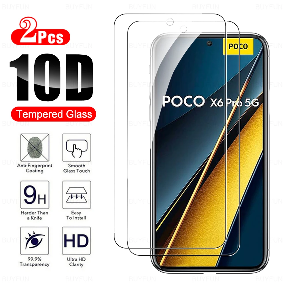 2PCS For Xiaomi Poco X6 Pro F6 M6 C75 F5 M5 Pro Screen Protector Poco M6Pro X6Pro F6Pro C61 C65 PocoC75 Clear Protective Glass