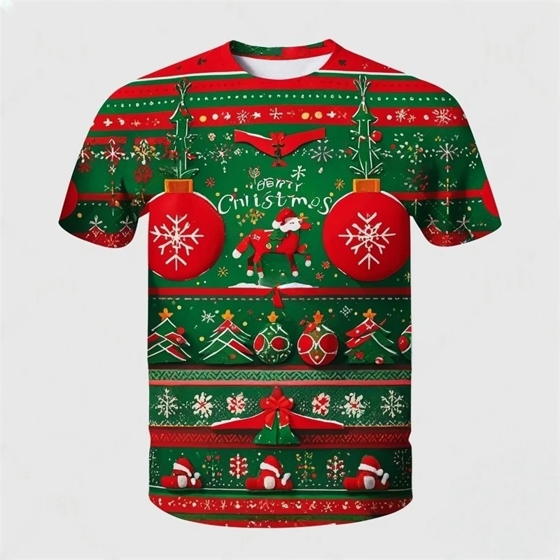 2026 عيد الميلاد سانتا كلوز التي شيرت عيد الميلاد تيشيرت بأكمام قصيرة عطلة الاحتفال الملابس التي شيرت الرجال النساء Y2k تي شيرت #2