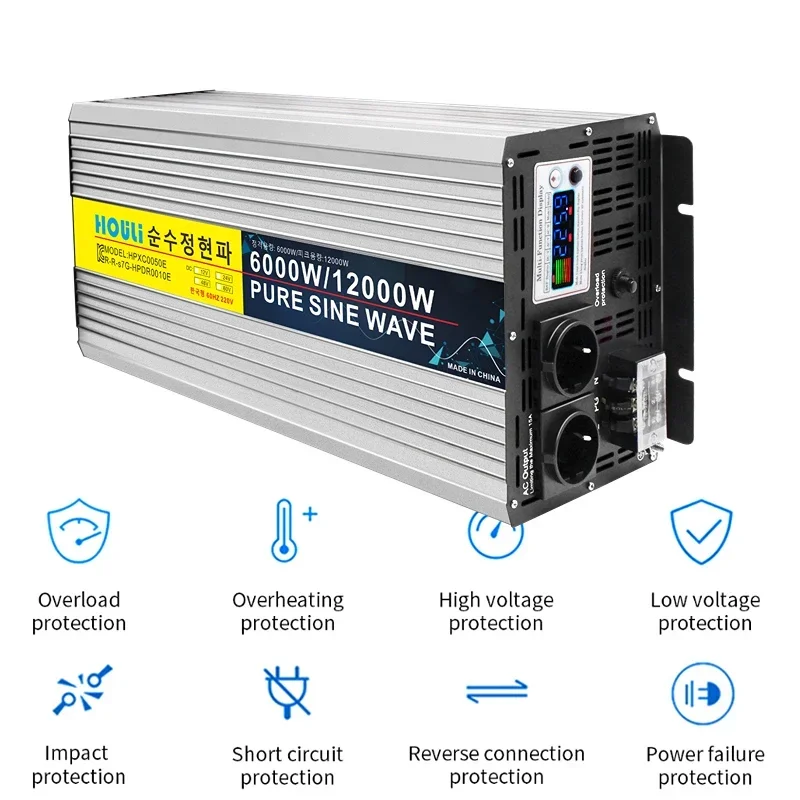SAT 5000W 6000W 8000W 10000W 12000W Pure Sine Wave Inverter 12V 24V 48V DC To AC 220V Power Converter Car Solar Off Grid