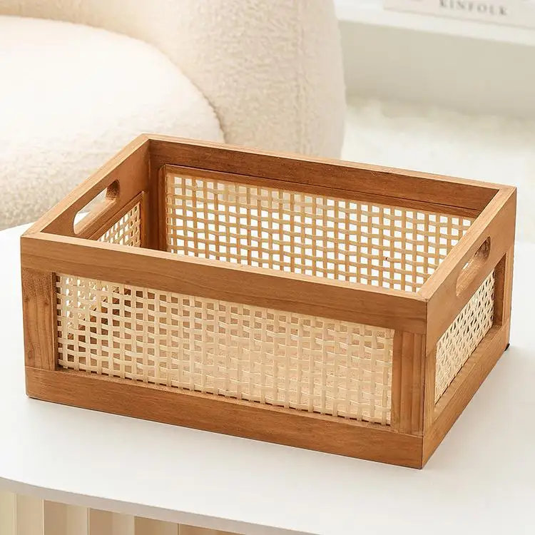 

Корзина для хранения в стиле ретро, настольная корзина для косметики, игрушек и мелочей, коробка для хранения из натурального дерева, корзина для хранения книг