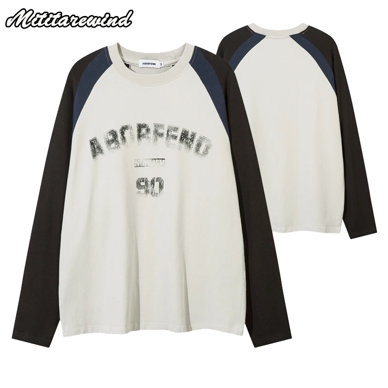 

Hip Hop Streetwear Japanese Style Long Sleeve T Shirt Men And Women Contrast Color Raglan Sleeve Pure Cotton Oversized T Shirt