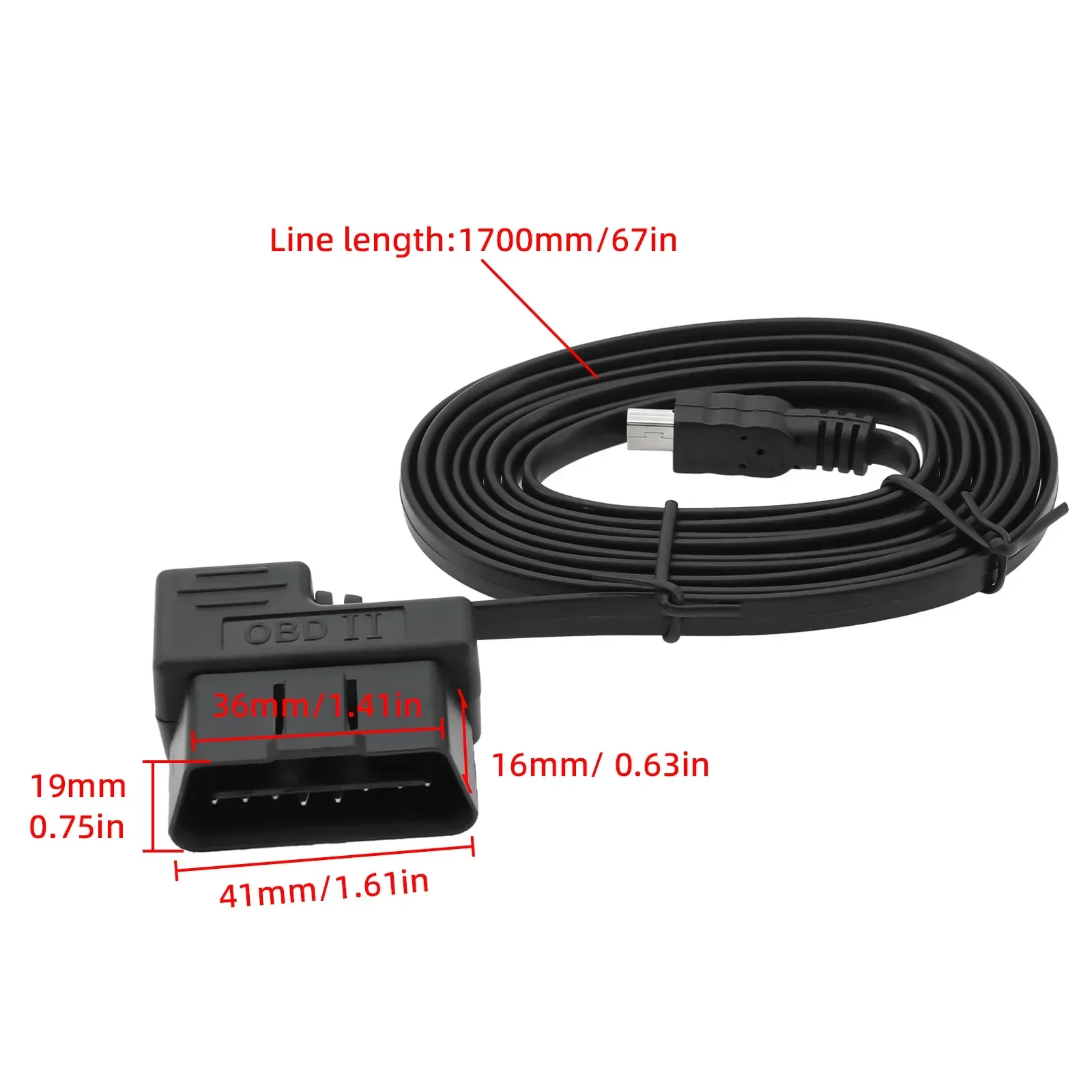 سيارة obd تمديد شاحن كابل الطاقة 16 دبوس obd obd2 obdii تشخيص موصل ل رئيس يصل عرض A100S سيارة HUD محول 1.7 متر