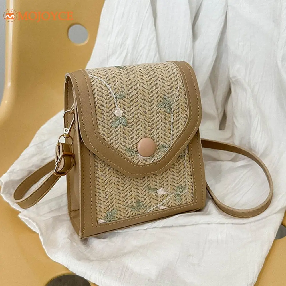 Fashion Brands Weave Satchel 2024 Summer Chic Small Shoulder Bags New Floral Straw Woven Crossbody Bag Women's Mini Sling Purses