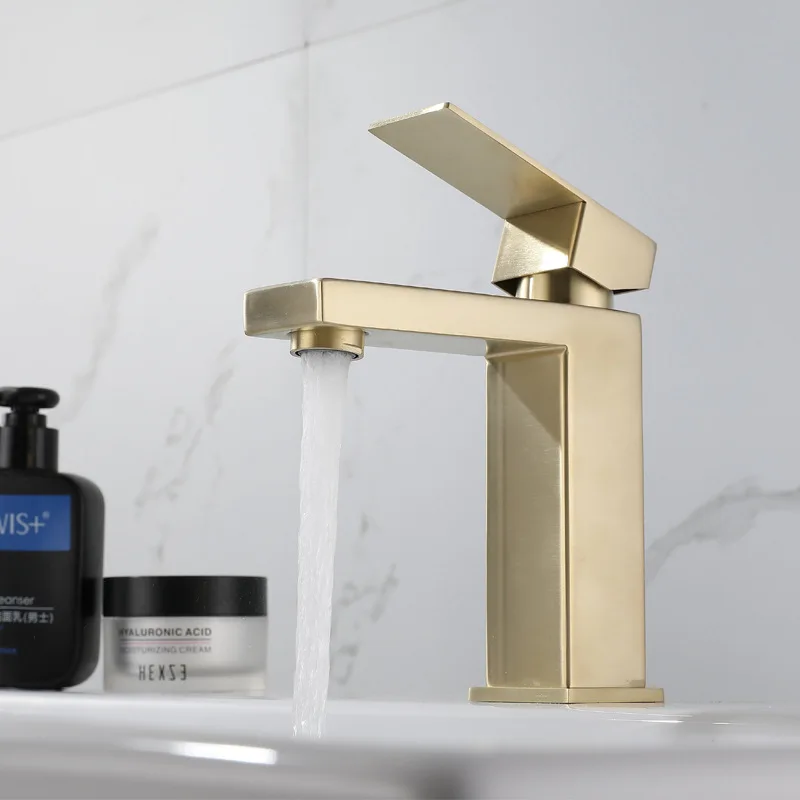 

304 stainless steel washbasin faucet hot and cold brushed gold black bathroom countertop basin mixing faucet