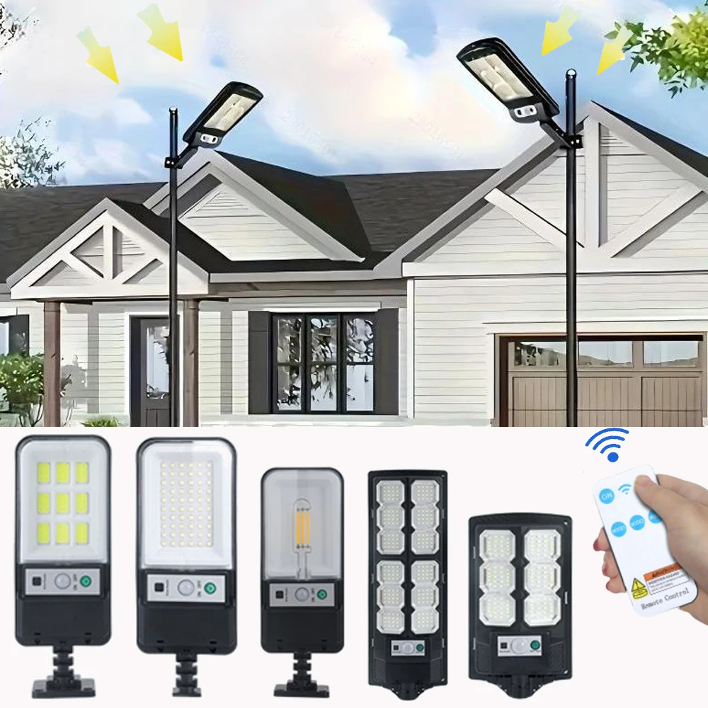 Solar LED Street Light Motion Sensor Remote Control Super Bright Outdoor Wall Lamp Waterproof 6500K Flood Lights for Yard Road
