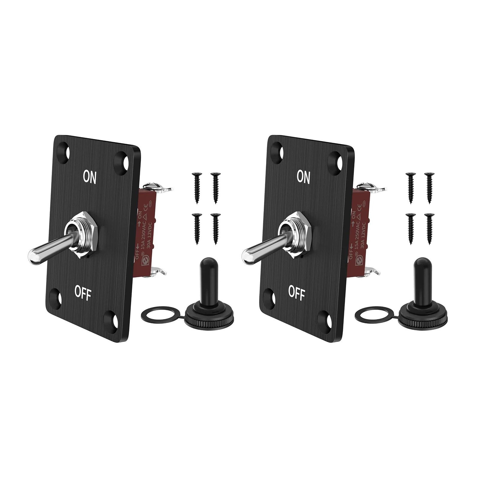 2Pcs/Set Heavy Duty Toggle Switch 12V DC 30A Waterproof Toggle Switch 2 Pin ON/Off SPST With Mounting Panel Weatherproof Cap