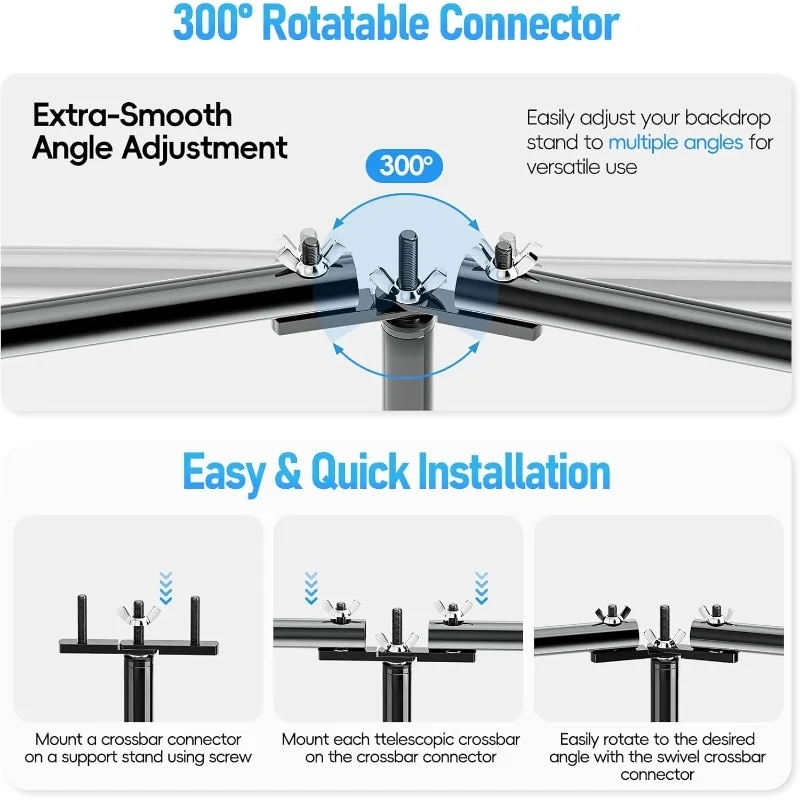 Back Drop Adjustable Stand, 10x20 Backdrop Stand Heavy Duty Photography Background Support System Kit with 300° Angle Rota