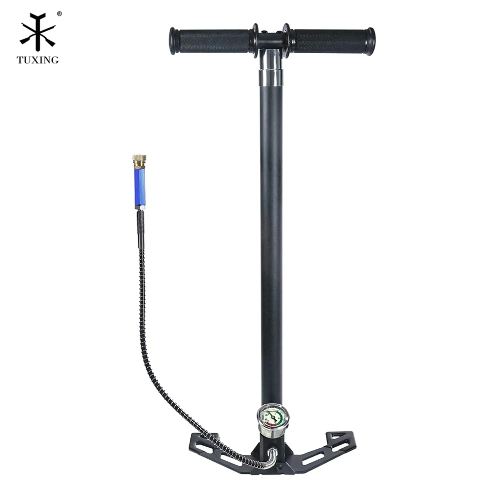 TUXING 4 Stage PCP Pump 4500PSI with Pressure Gauge Air Hand Stirrup Pump for Pistols, Rifles, Air Guns, Car Bicycle Hunting