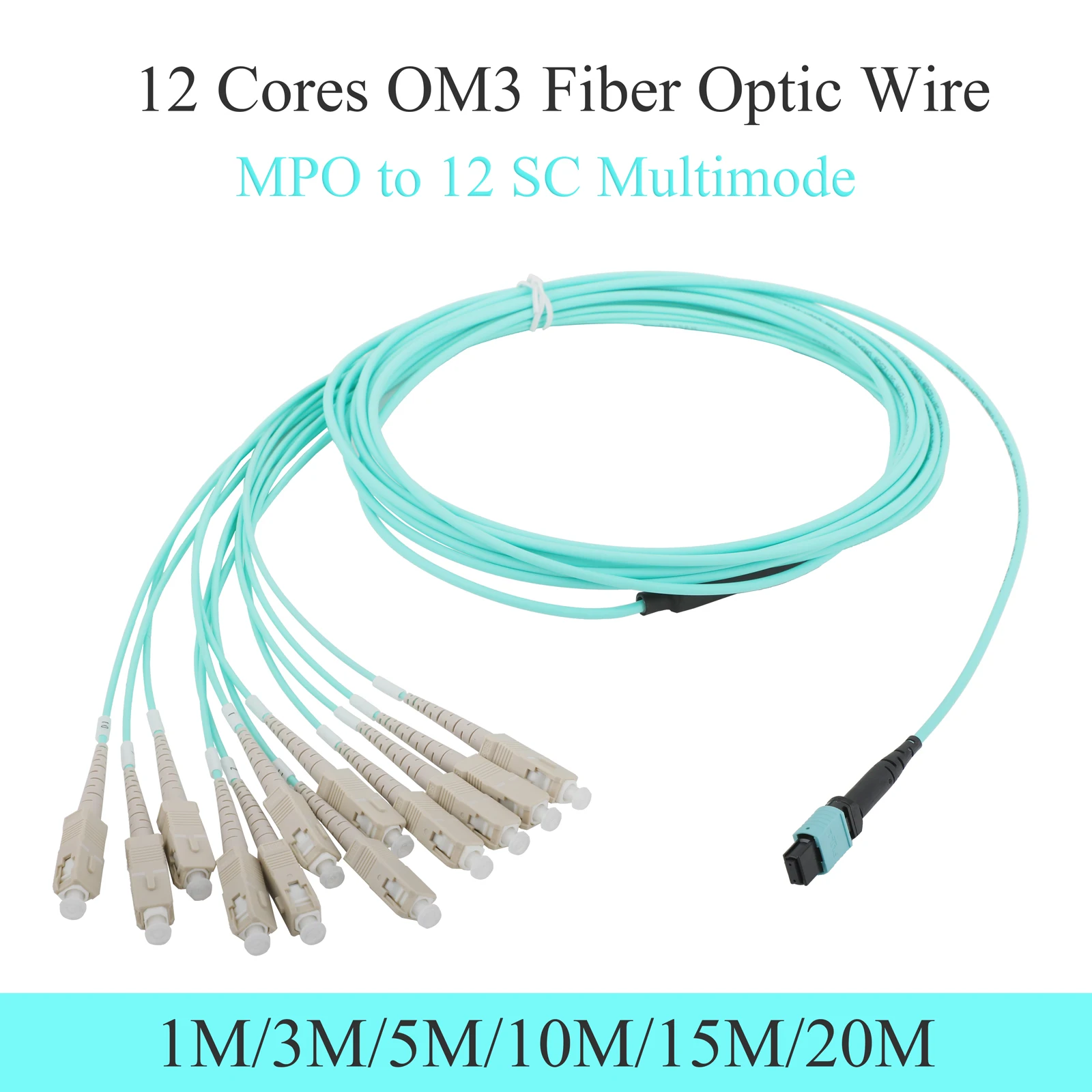 10G متعدد الأوضاع 12-Core MPO/PC إلى 12SC OM3 كابل تمديد الألياف 1M/3M/5M/10M/15M/20M سلك تصحيح الألياف البصرية