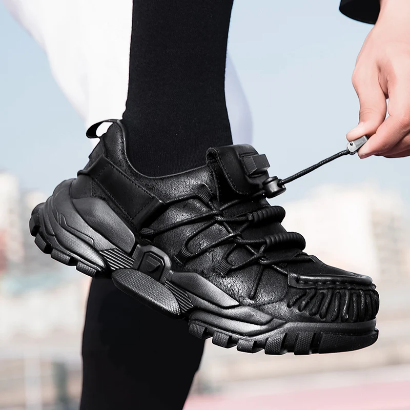 

Men's Chunky Sneakers Fashion 2025 Spring New Loafers for Men Elastic Thick Heel Height Increasing Dad Shoes Hiking Boots