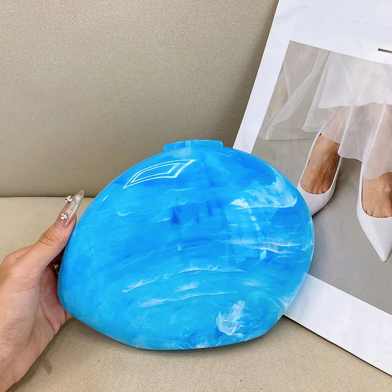 

Designer Acrylic Shell Shape Clutch Bag Marble Women Evening Party Bag Cute Shiny Shoulder Crossbody Bags Small Purse