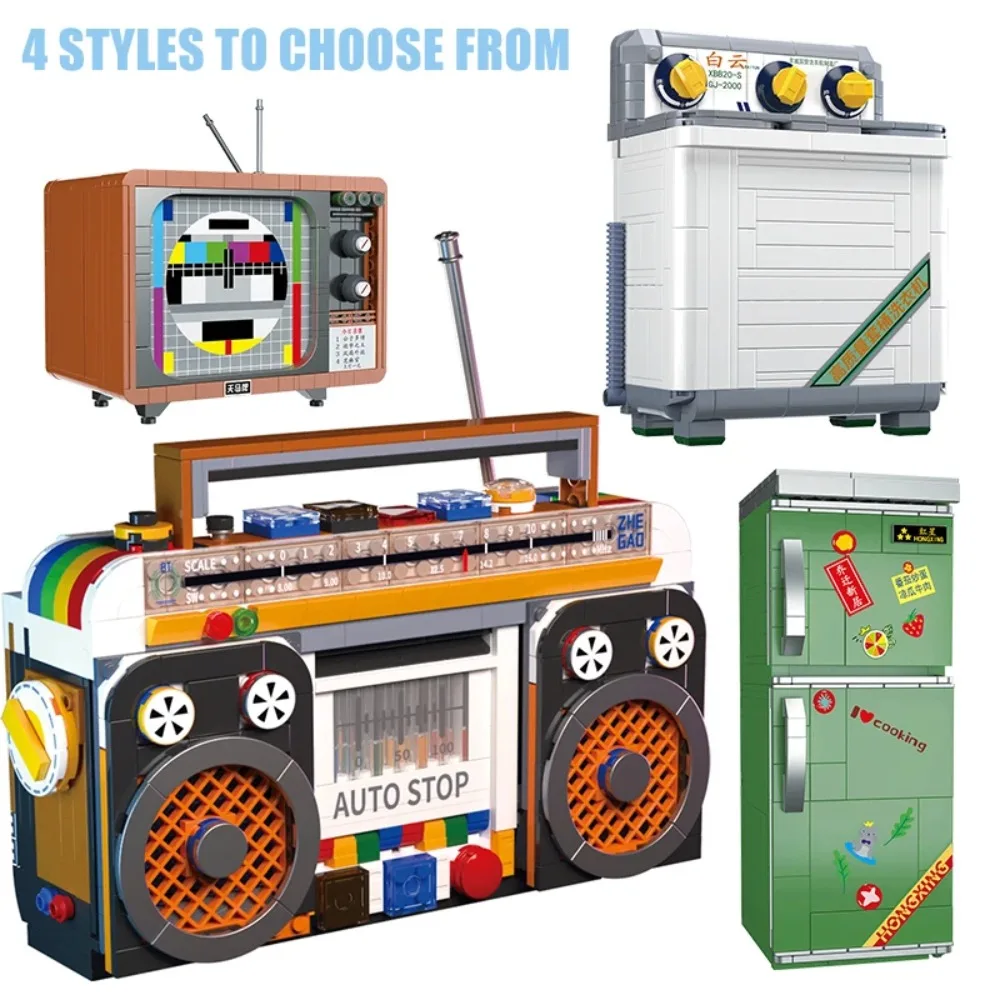 Retro Nostalgic Radio Washing Machine Television Department Store Items Building Blocks Tabletop Ornaments Birthday Gifts