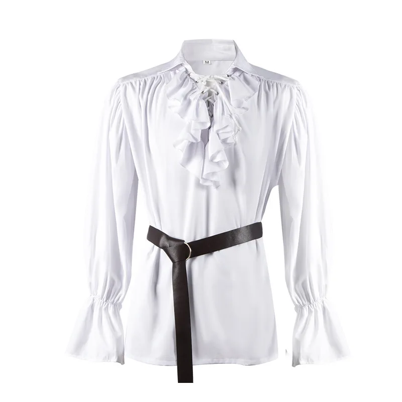 

Men's Long-Sleeved Shirt 2023 Spring And Autumn New Lace-Up Pompadour Sleeve Top Ruffled Vintage Costume Shirt
