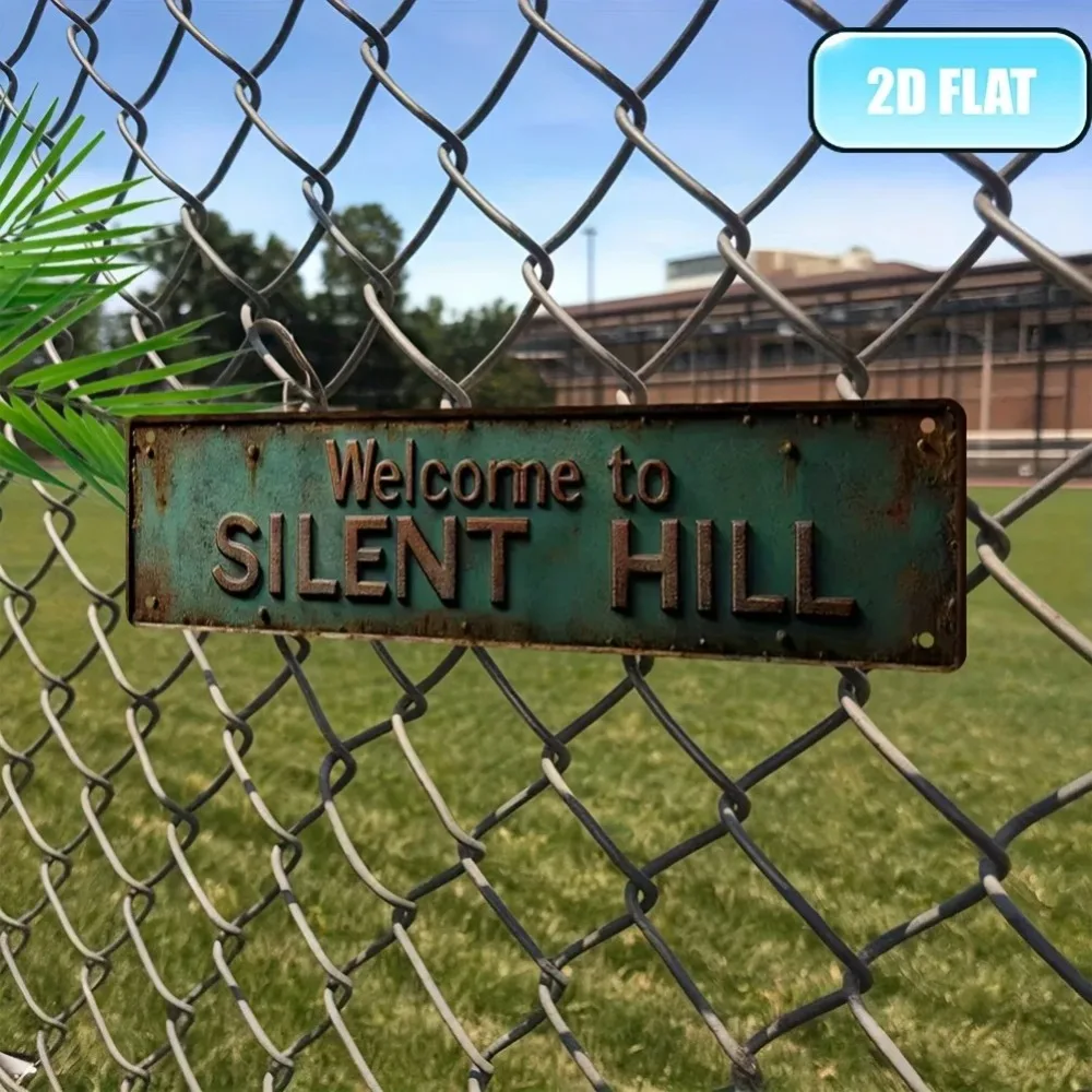 لافتة معدنية عتيقة "مرحبًا بكم في سايلنت هيل" - ديكور ألومنيوم أخضر ريفي، لوحة فنية جدارية داخلية وخارجية لمرآب البار #5