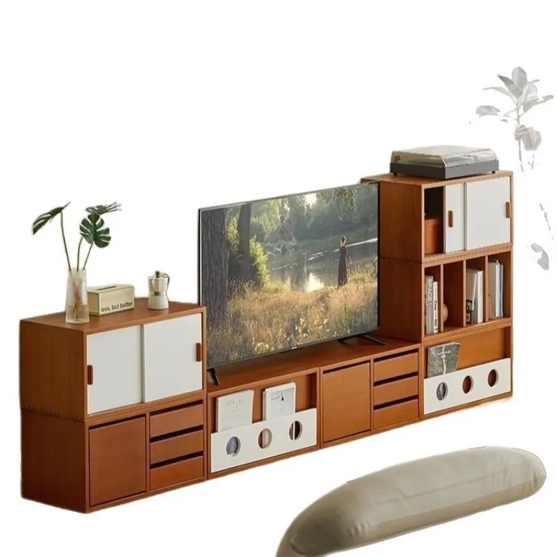Chestnut Modular TV Bookcase Combination Low Middle Bay Window Cabinet Ancient Side Storage for Home