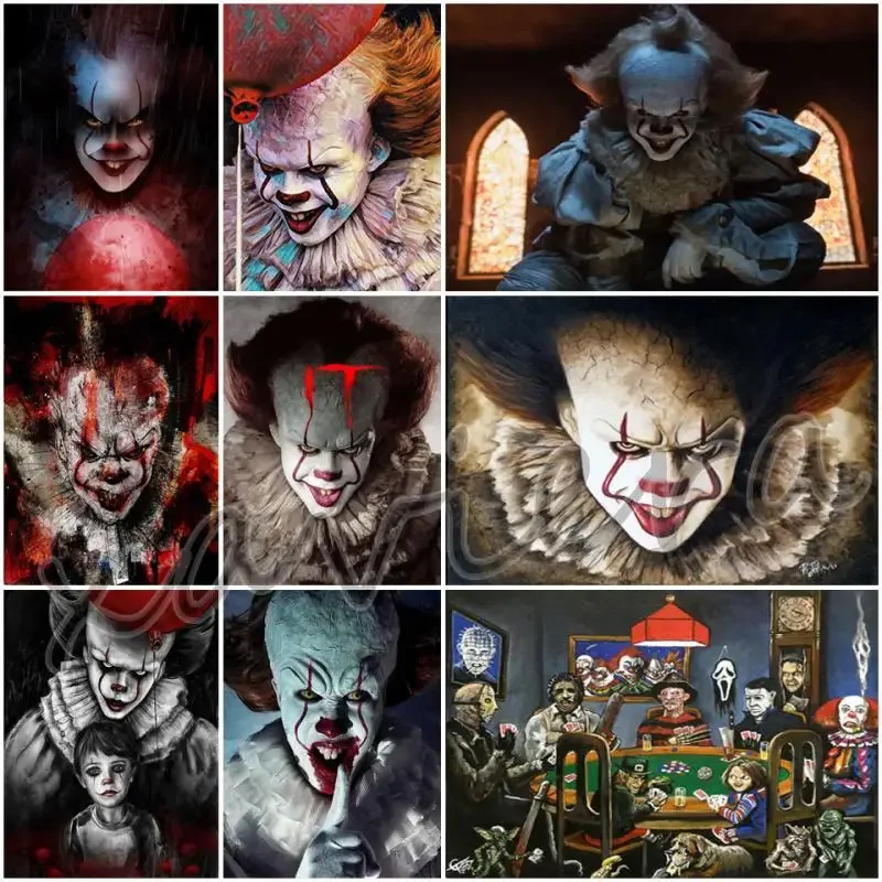 D DIY Horror Clown Zombie Diamond Painting Kit  Full Square Drill Embroidery Cross Stitch Rhinestone Mosaic Wall Decor