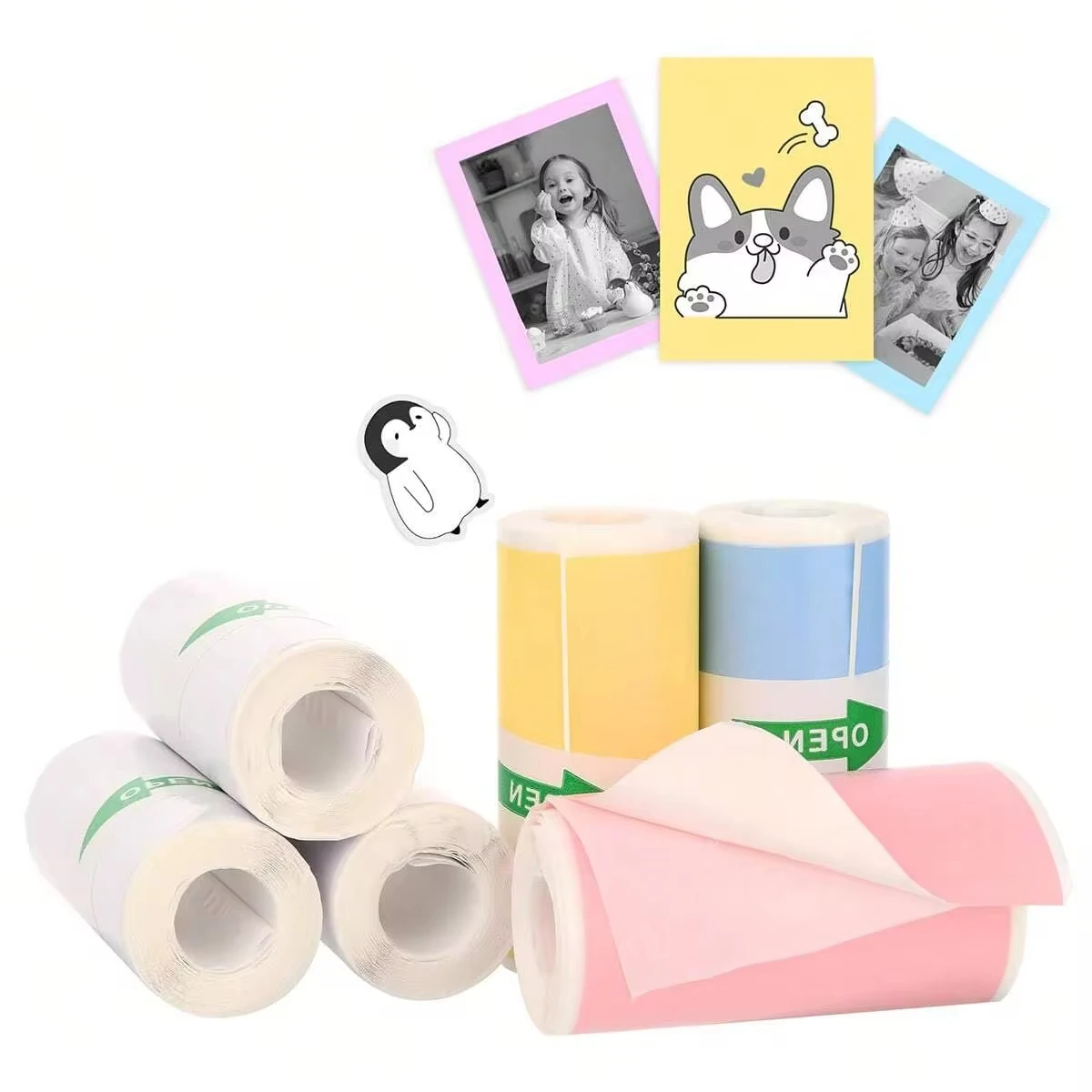 6Rolls Thermal Printer Sticker Paper,Self-Adhesive White/Color Thermal Printing Sticky Notes,57x25mm,For Mini Portable Printer