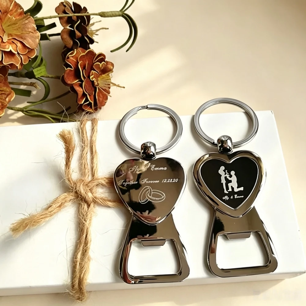50/100pcs Bride  Groom Personalised Key Ring Key Chain Beer Bottle Opener Personalized Wedding Favour Bomboniere Thank You Gifts