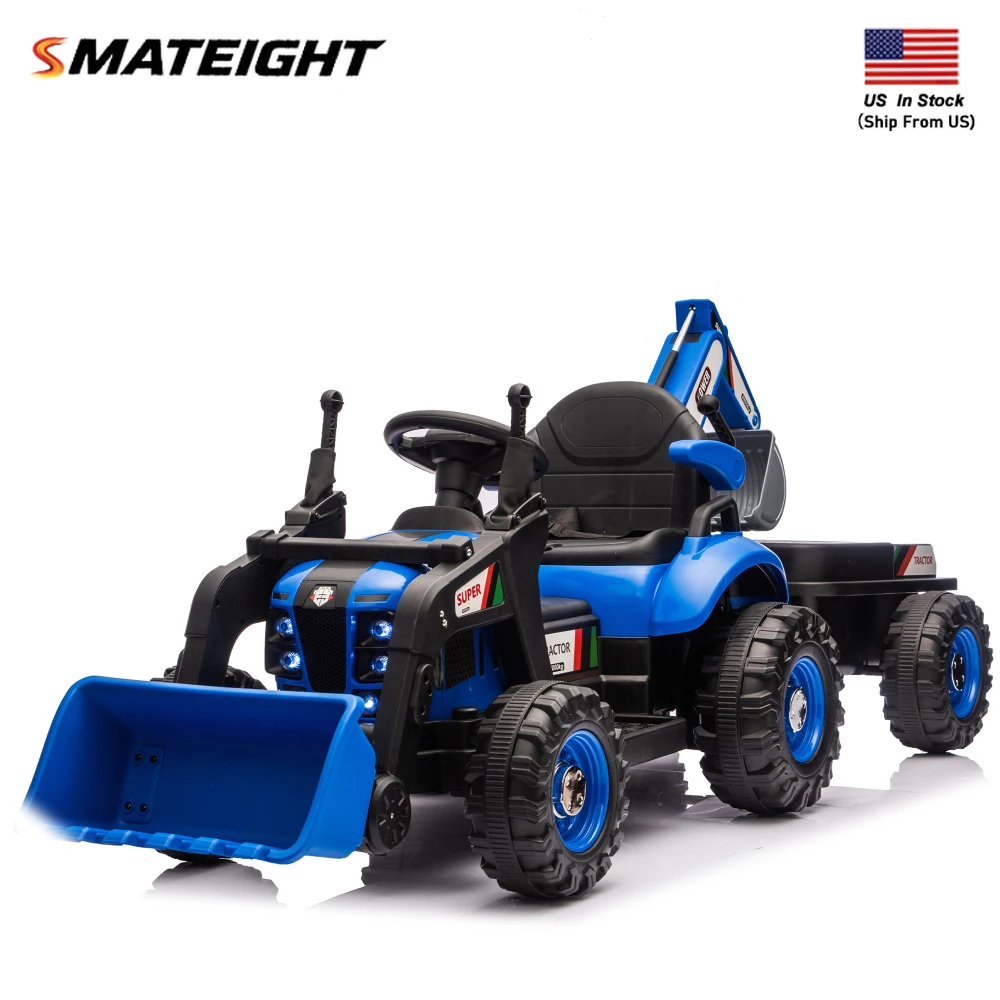 

24V Kids Ride-On Electric Tractor Toy with 4-in-1 Construction Attachments 3-Speed Adjustable Built-in Music Player