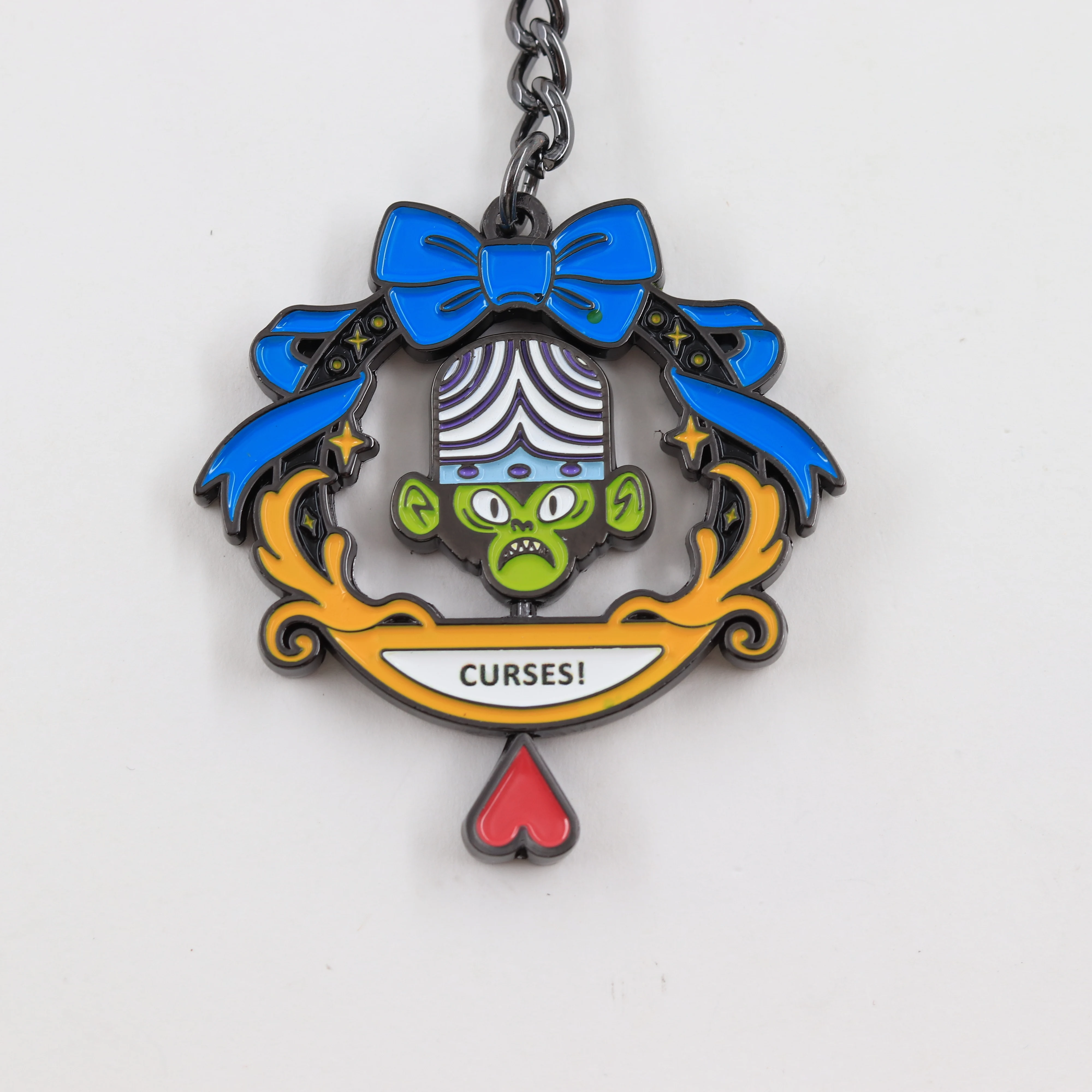 Lustiger Mojo Jojo Drehbarer Schlüsselanhänger, Doppelseitiger Spinning-Schlüsselring, Kawaii-Bösewicht-Figur, Metallanhänger, Taschendekoration, Geschenk für Fans – Detail 15