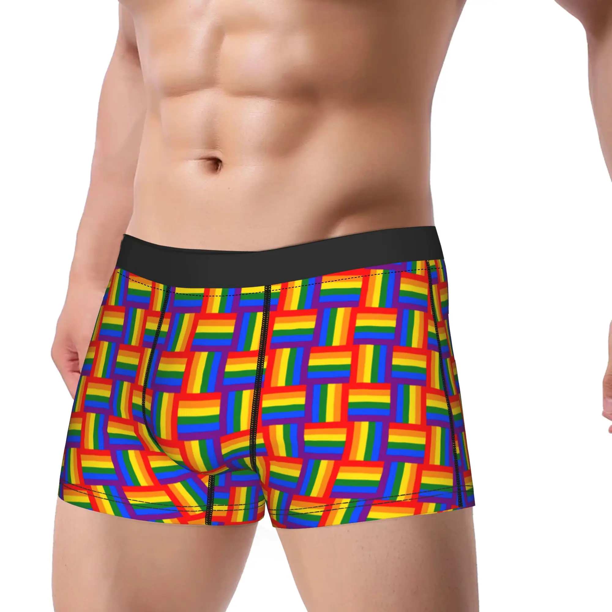 LGBT colors rainbow flag Underwear  Males Panties Design Novelty Trunk Quality Boxer Brief Big Size 2XL
