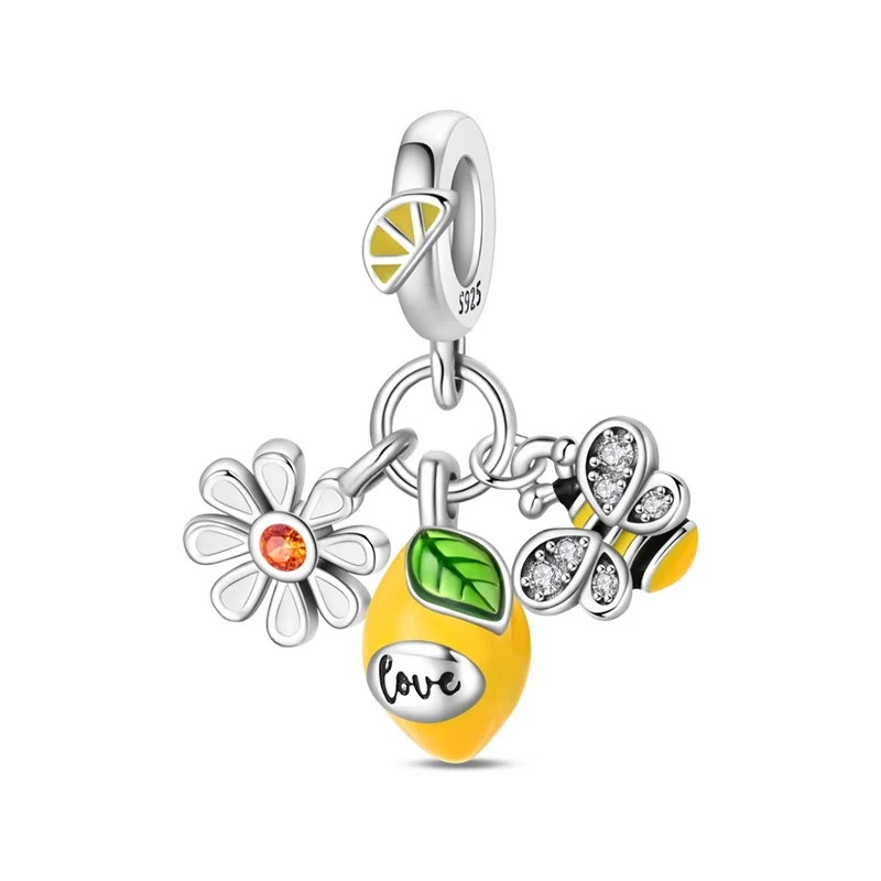 

New 925 Sterling Silver Charms Sparkling Cool Lemon Pendant For Women Fit 3mm Original Bracelet DIY women Birthday Jewelry Gifts