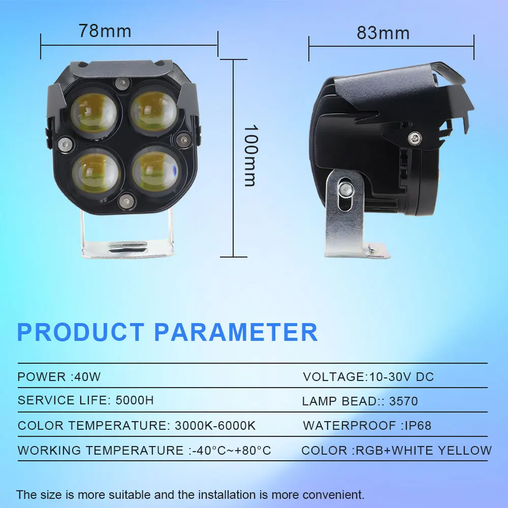 3Inch LED Square Work Lights Driving Spotlight Motorcycle Yellow White RGB Fog Lights For Off Road Car Pickup Truck 4x4 Tractor