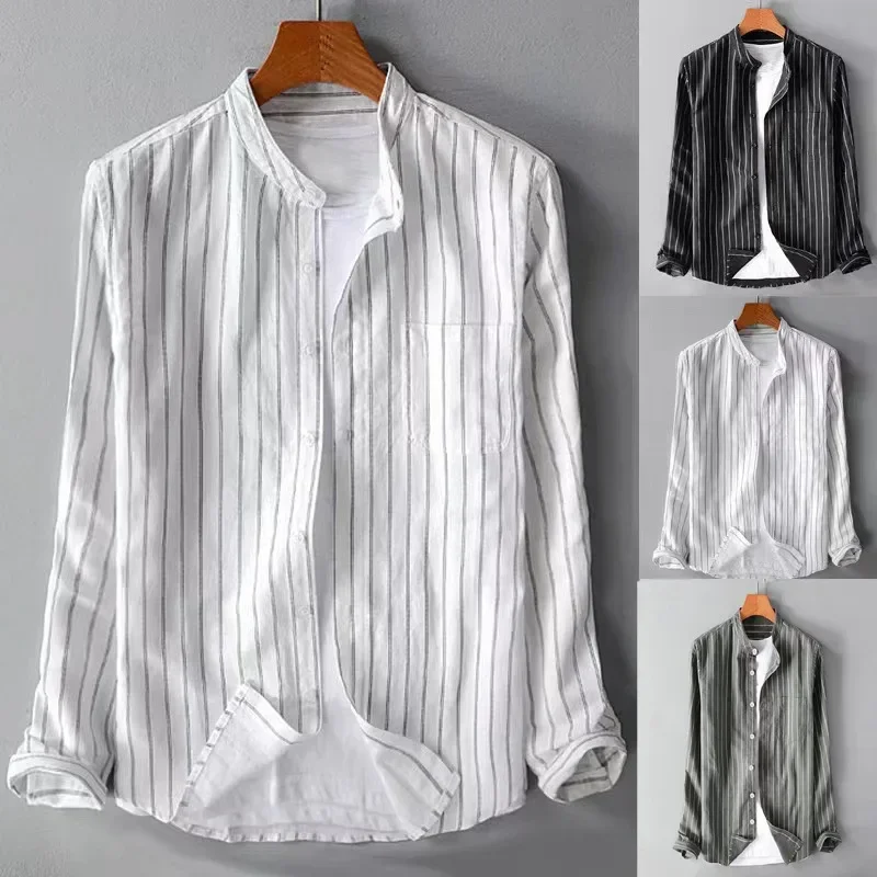 Men's Streak  Stand Collar Long Sleeve Shirts Casual Men Clothing Harajuku Streetwear Spring and Summer Leisure Shirts S-5XL