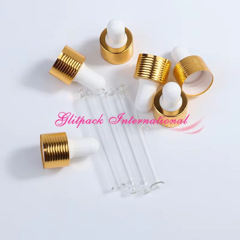 

Gold droppers ribbed ring Rubber Head glass pipette for essential oil bottles closure cap metal cover 5/10/15/20/30/50/100ml