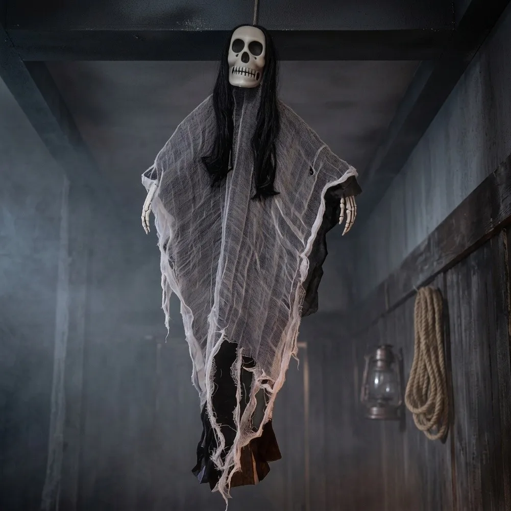 Eerie Halloween Decor Set with Hanging Skull Hand and Scary Gauze Cloth Skeleton for Haunted Attractions and Party Displays