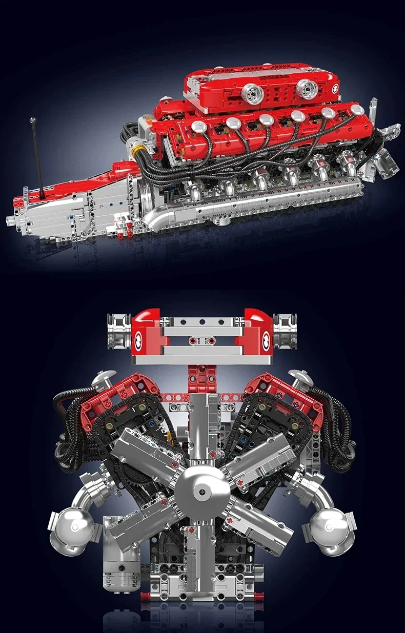 ตัวต่อ Mould King 10169 เครื่องยนต์ V12 ชุดประกอบของเล่น ตัวต่อแบบมีมอเตอร์ไฟฟ้า ชุดอิฐประกอบ รุ่นเครื่องยนต์รถยนต์ 12 สูบ