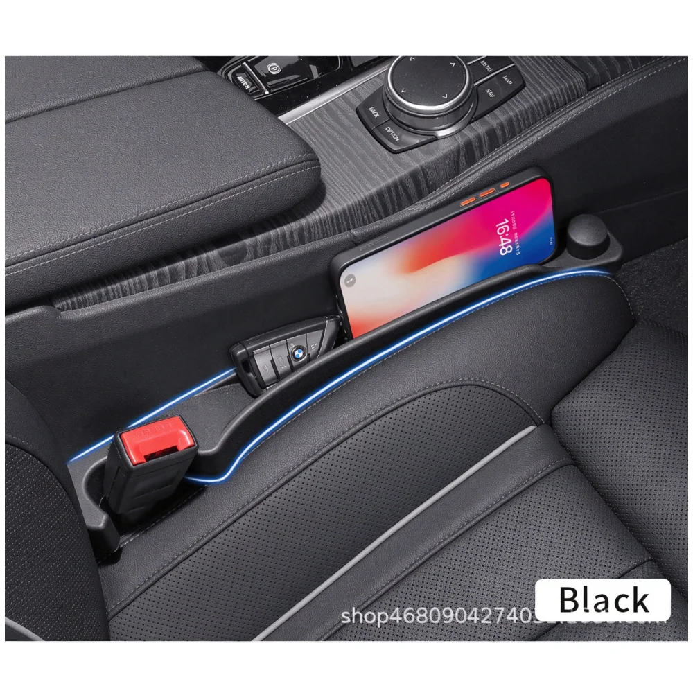 Car Seat Gap Filler 2 Pack, PU Leather Universal Car Seat Gap Plug   Prevent Item Dropping Between Seat With Console，black