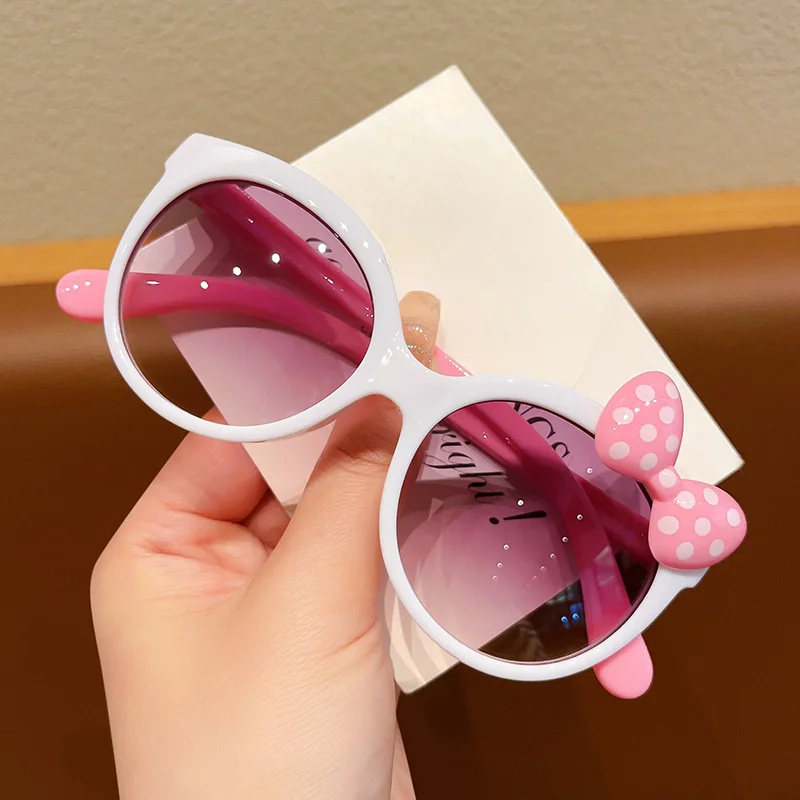 Adorable Color Block With Bow Decor Large Frame Sunglasses Teens Boys Girls Outdoor Party Vacation Travel kids eyewear