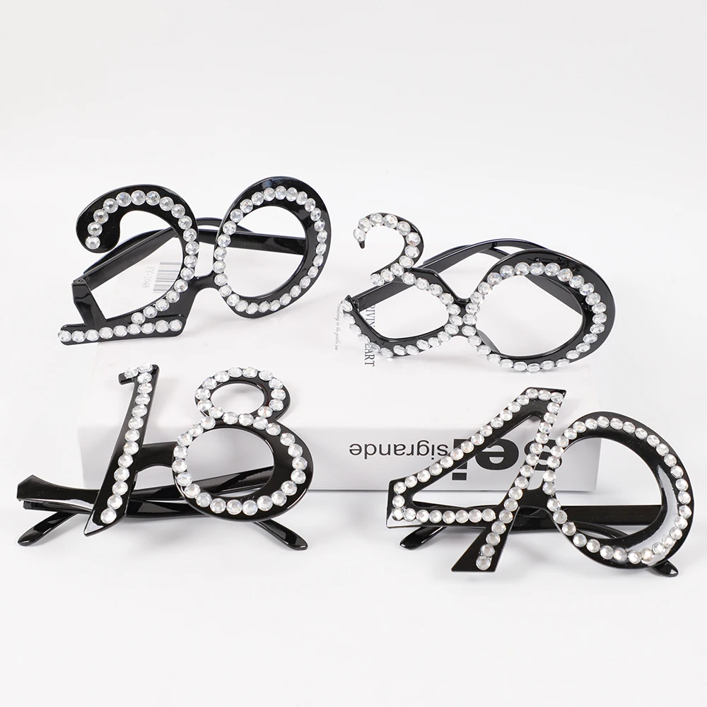 1Pcs Diamond Number 18/20/21/30/40/50/60/80th Years Old Glasses Wedding Birthday Anniversary Party Photography Props Decoration