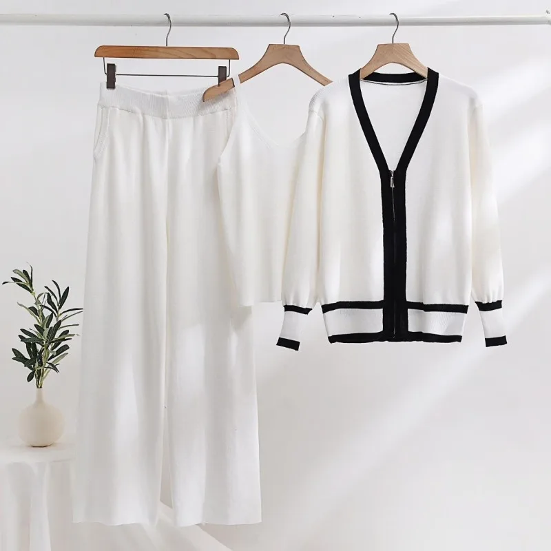 

Модный вязаный комплект в стиле ретро, женские свободные длинные брюки с v-образным вырезом на бретельках, осень-зима, сезонный E12012