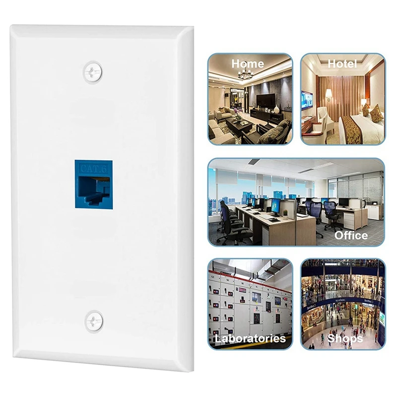 5 Packs Cat6 Ethernet Wall Plate Outlet 1 Port RJ45 Network Female To Female Keystone Wall Coupler Jack Plate - Blue