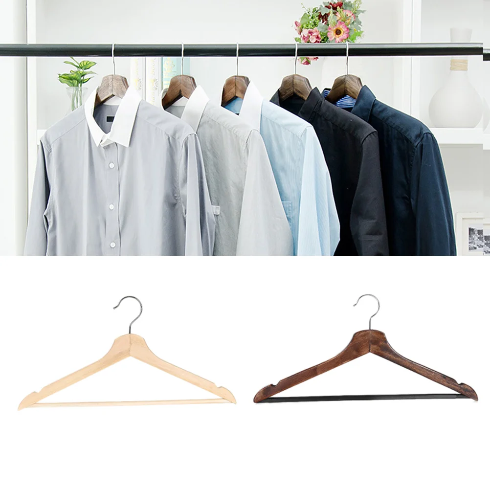 2PCS Multifunctional High Grade Solid Wooden Suit Hangers Coat Hangers with Anti-rust Hooks and Non-slip Bar (Natural and Walnut